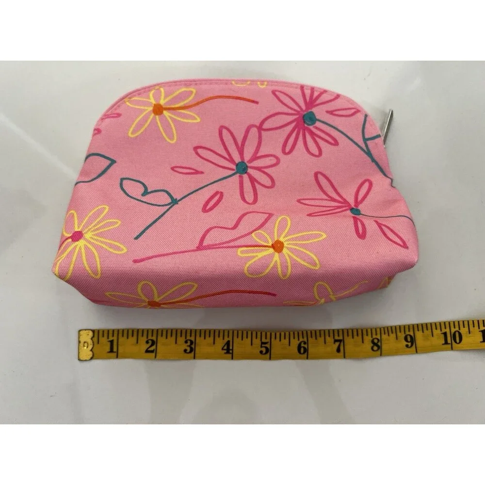Clinique X Drawbertson Pink Floral Makeup Bag Zipper Cosmetic Pouch Travel NEW